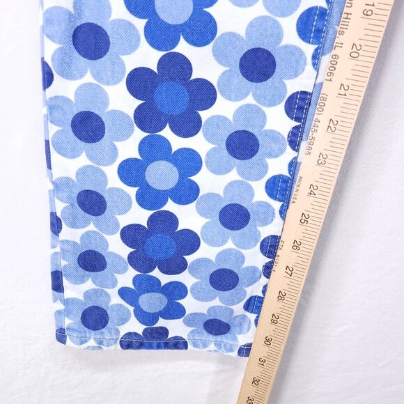 Zara Pants Womens 0 Blue 70's Floral Print Straight Leg Retro Button Fly Jeans - Picture 5 of 13